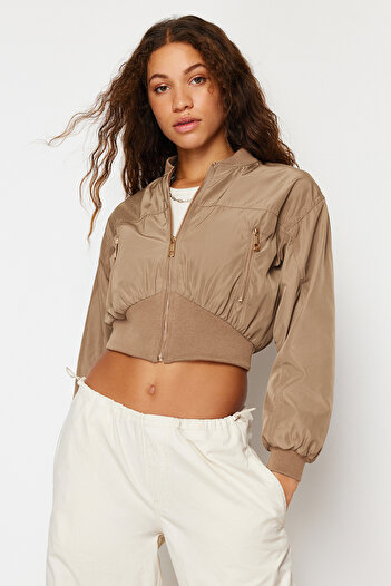 Trendyol Collection Bunda Mink Crop Thin Bomber Jacket - Regular Fit Twoss24Mo00038