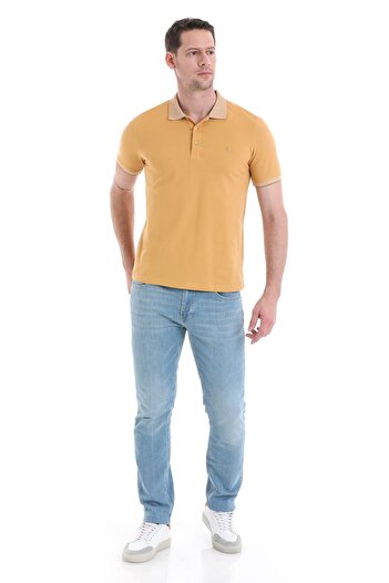 Hatemoğlu Mustard Polo Neck Straight Fit 100% Cotton T-Shirt