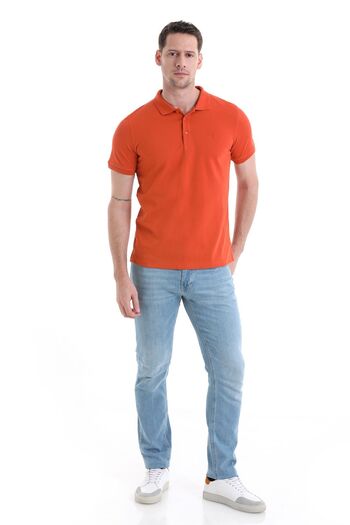 Hatemoğlu Brick Colored 100% Cotton Plain Polo Neck T-Shirt - Regular Fit