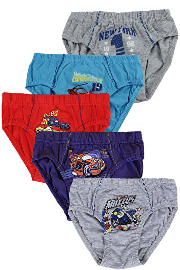 Hepsine Rakip 5 Pack Boy's Slip Πολύχρωμο βαμβακερό εμπριμέ εσώρουχο Kz