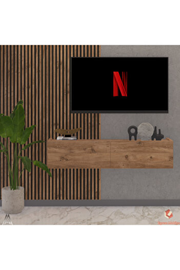 Egecan Mobilya Atlantik Çam 110 Cm Tv Ünitesi Tv Sehpası Duvar Rafı Kitaplık