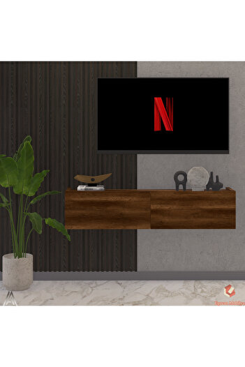 Egecan Mobilya Ceviz 90 cm Tv Ünitesi Tv Sehpası Duvar Rafı Kitaplık