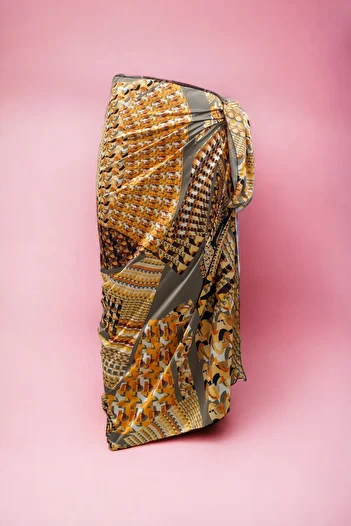 pistore New Season - Silver Gray Satin Pareo,GoldAuthentic Patterned Women's Beach Dress