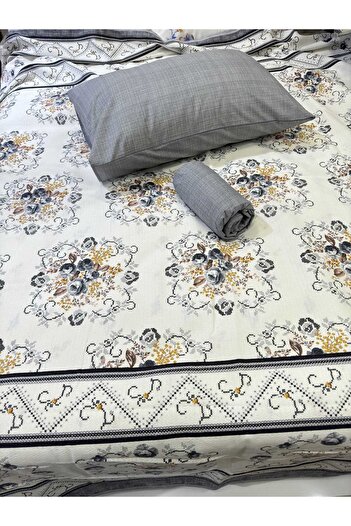 ŞENER HOME Bouquet Patterned Bed Sheet with Elastic Single Pique Set - Gray