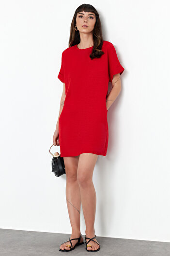 Trendyol Collection Red Straight Cut Mini Woven Dress TWOSS24EL00765