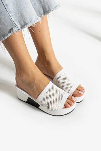 HVZ Exclusive White Wedge Heel Slippers Comfortable Comfort (6cm)
