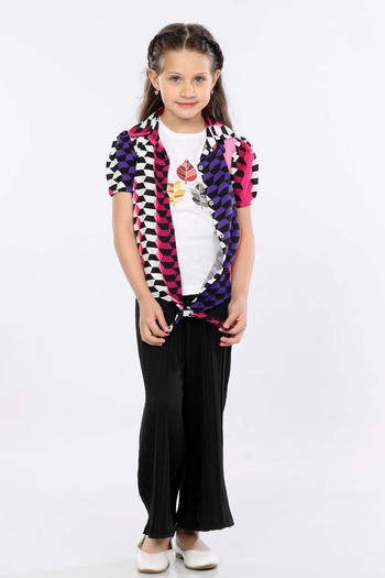 MORNIO Girl's 3-Piece Set Tie-Up Shirt-T-shirt and Wide-Leg Pants MRN2424