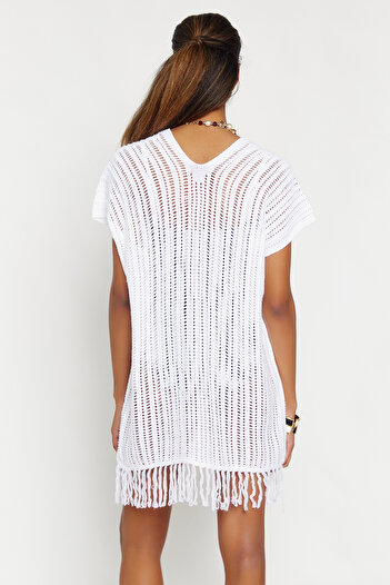 Hopoi Women's Ecru Tasseled Openwork Beach Dress Hop1312