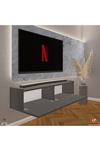Egecan Mobilya Antrasit 90 Cm Tv Ünitesi Tv Sehpası Duvar Rafı Kitaplık