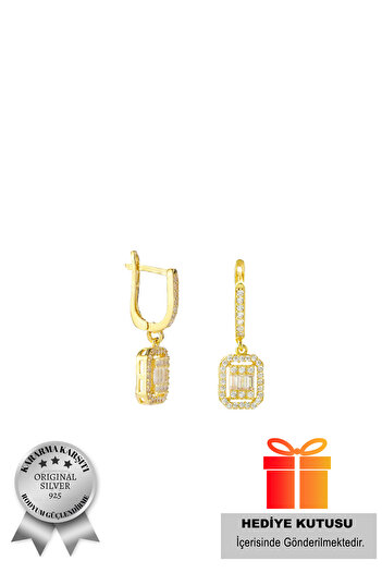 ADA LİFE GÜMÜŞ 925 Ayar Gümüş Gold Kadın Baget Küpe (ÖZEL KUTULU)