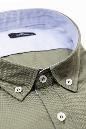 Tudors Large Size Oxford Long Sleeve Sports Men's Khaki Shirt