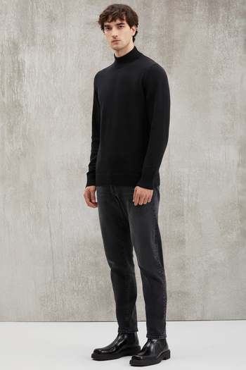GRIMELANGE Cesare Men's 50% Cotton, Special Silk Handle, Anti-Pilling, Soft, Stand-Up Collar Black Sweater