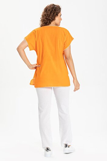 Eliş Şile Bezi Orange Sile Cloth - Short Sleeve Naz Summer Blouse