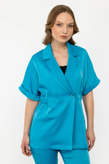 Ekol Satin Look Single Button Jacket Turquoise