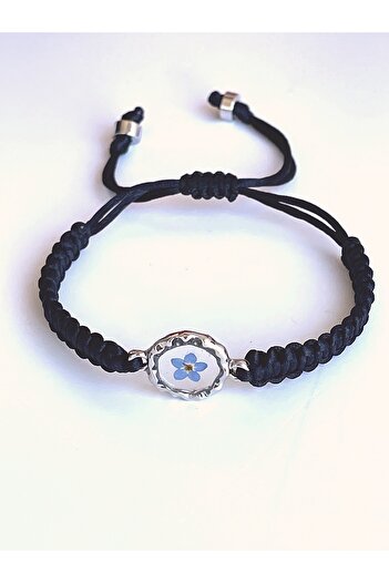 maycollection Forget-me-not Flower Epoxy Black Braid - Real Blue Bracelet Design