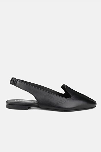 TUNAELLİ Black Genuine Natural Leather - Open Sandals Ballerinas