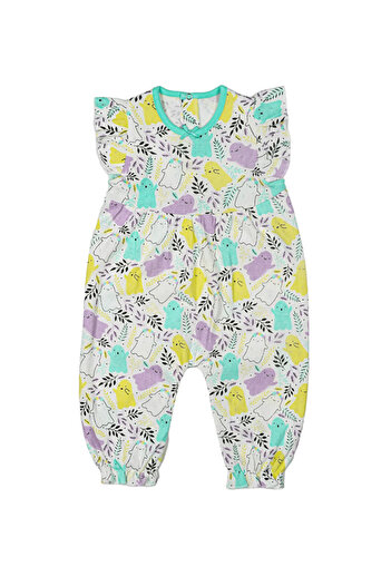 Luggi Baby Cute Ghost Jacquard Ruffle Short Sleeve Spiler Short Jumpsuit