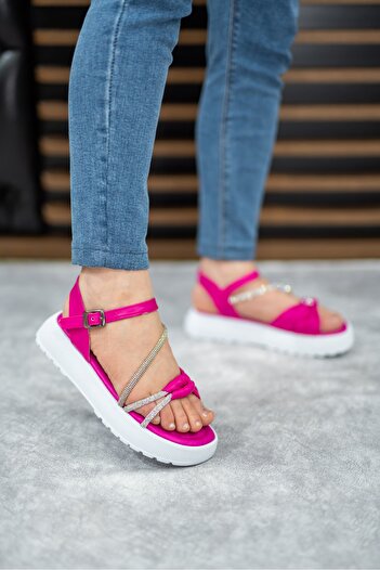 Weynes Women's Fuchsia High Sole Stone Comfortable Daily Sandals WSB0948