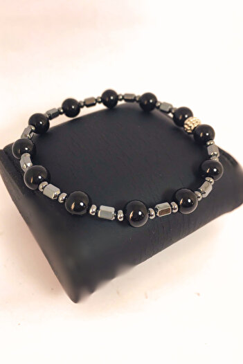ayrestyle Onyx Hematite Natural Stone Unisex Flexible Bracelet - Black
