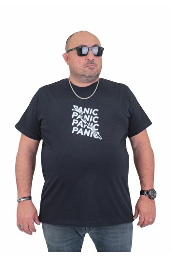 MocGrande Ανδρικό μπλουζάκι μεγάλου μεγέθους NAVY BLUE - λαιμόκοψη, Panic 24135