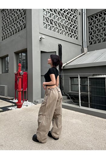 Gofeel Y2k Bej Live Baggy Beli Ayarlanabilir Pantolon