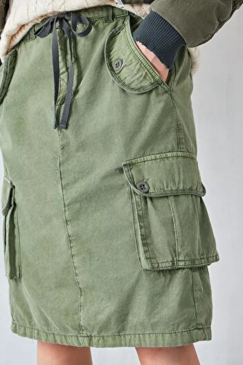 september island Antique Khaki Color Cargo Midi Skirt