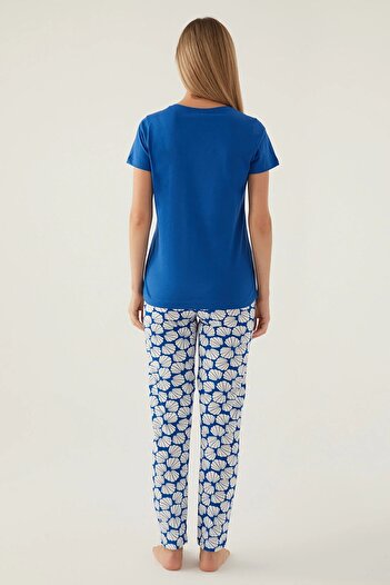 Arnetta BUTTONED NECK 100% COTTON SHORT SLEEVE SOFT TEXTURED WOMEN'S PAJAMAS SET