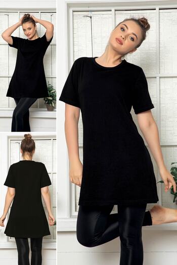 MyBen Women's Black Short Sleeve Cotton Crew Neck Combed Cotton Tunic-underwear Slm010