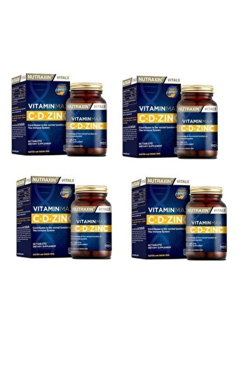 Nutraxin Vitamin Max - Vitamin C 1000mg, Vitamin D 1000iu, Zinc 10mg, 60 Tablets 4 Pieces