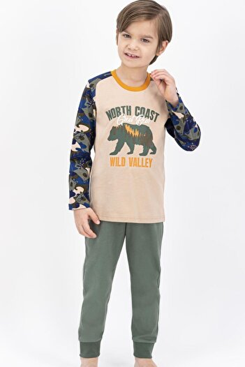 ROLY POLY Erkek Çocuk Kamuflaj Koyu Bej Bear Pijama Takımı
