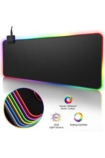 SNEXPRES Siyah Işıklı Gaming Oyuncu Mousepad 70x30 Cm + Işıklı Klavye Mouse Seti