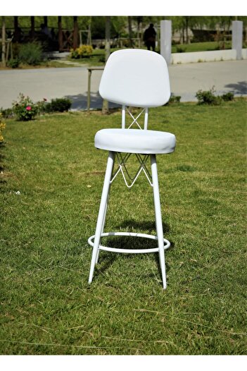 J&S QUALİTY Beyaz Mutfak Bahçe Cafe Bar Salon Yemek Masa Konforlu Metal Ayaklı Sandalye 75 cm