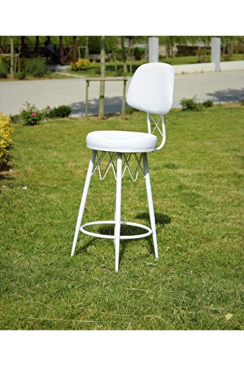 J&S QUALİTY Beyaz Mutfak Bahçe Cafe Bar Salon Yemek Masa Konforlu Metal Ayaklı Sandalye 75 cm