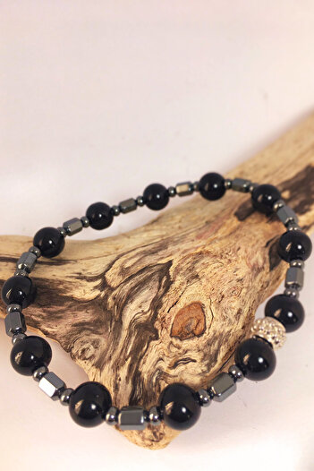 ayrestyle Onyx Hematite Natural Stone Unisex Flexible Bracelet - Black