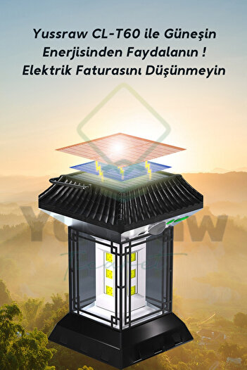 Yussraw solar aydınlatma güneş enerjili kamp lambası sensörlü ve usb sarjlı+güneş enerji