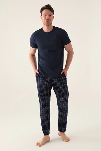 Arnetta BUTTONED COLLAR BOTTOM 100% COTTON MEN'S SHORT SLEEVE PAJAMAS SET