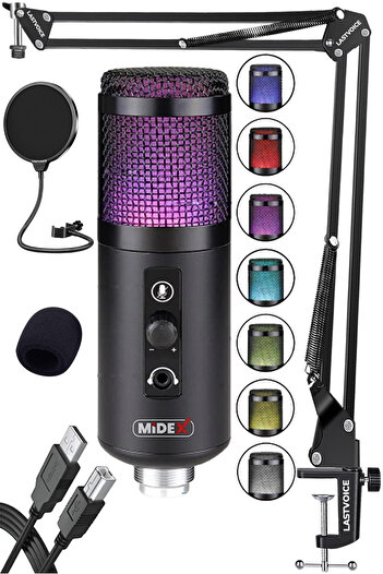 Midex V5 Rgb Set Usb Oyuncu Ve Yayıncı Mikrofonu Condenser Stüdyo