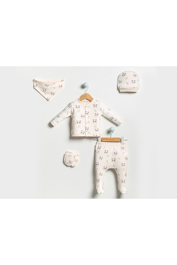Bubbles Panda Patterned Natural 5-Piece Hospital Discharge Bodysuit Set