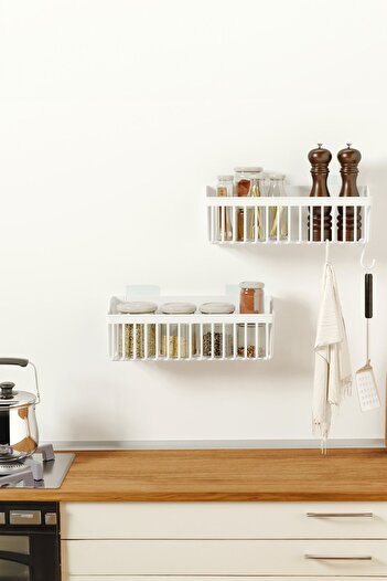 ATA HOME BANYOR Adhesive Countertop Spice Rack In-Cabinet Organizer, 2-Piece Kitchen Organizer Plastic