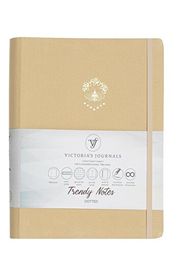 Victoria's Journals Canvas Hidden Spiral Gilded Hard Cover Dot Notebook, 16x22.5 cm, Beige