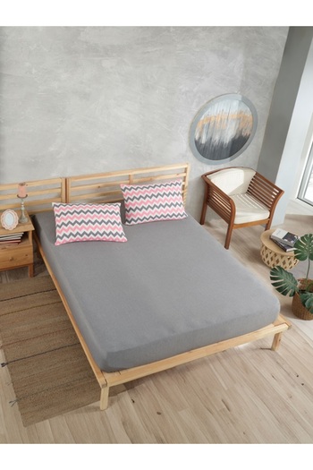 üntaş Sahran Life Pink and Gray Zigzag Oversize Bed Sheet + 2 Pillowcases 180x200 Elastic