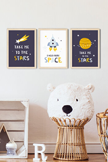 Postifull Bebek Odası Tablo 3'lü Set, Bebek Odası Duvar Dekoru, Çocuk Odası Dekoru, Çerçevesiz Poster