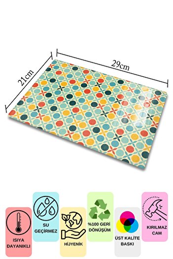 Postifull Vintage Glass Cutting Board, Thick And Unbreakable Glass, Chopping Board, Kitchen Presentation Board - 21*30cm