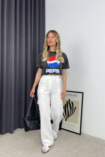 Sue Store White High Waist Cargo Pocket Pants