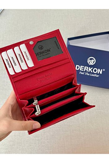 DERKON Mendy Model Kullanışlı Hakiki Deri Orta Boy Kadın Cüzdanı Kırmızı Renk