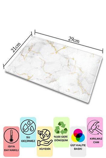 Postifull Glass Cutting Board, Chopping Board, Aesthetic Marble Pattern, Thick and Tempered Unbreakable Glass, 21*30cm