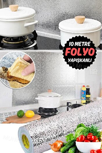 Munico Çok Fonksiyonlu Heryere Yapışabilir Kaliteli Folyo Yapışkanlı Kalın Çizilmez Yanmaz Mutfak Folyosu