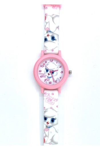 Coliseum Fm Analog Girl's Wristwatch with Cat Figure Pink White