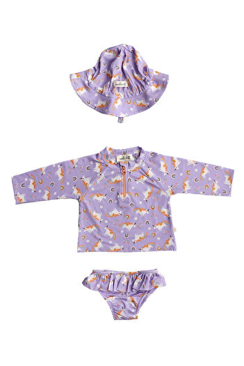 Miela Kids Uv Protection Long Sleeve Swimsuit Set - Girl