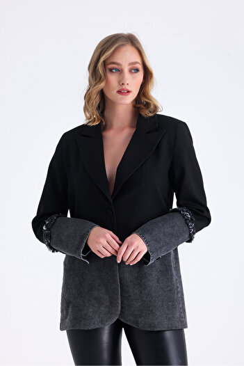 Koch London Denim Detailed Lined Women's Jacket Oversize Blazer - Three County Cairn
